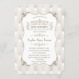 Gold Fleur-de-lis Great Gatsby 20s 50th Birthday Einladung