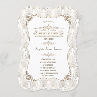 Gold Fleur-de-lis Great Gatsby 20s Style Sweet 16 Einladung