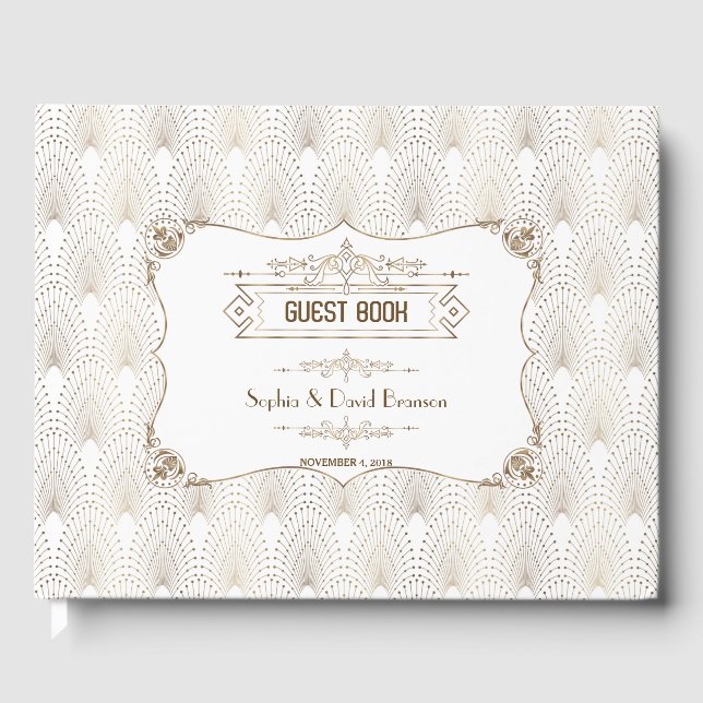 Gold Fleur-de-lis Great Gatsby 20s Style Wedding Gästebuch (Vorderseite)