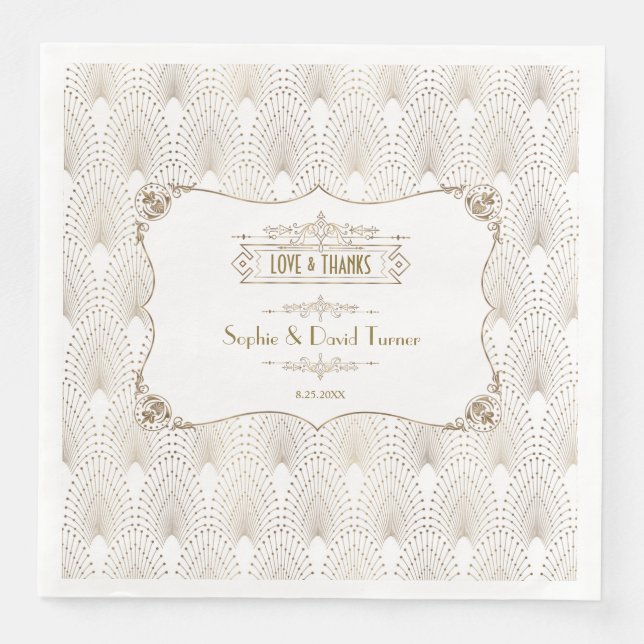 Gold Fleur-de-lis Great Gatsby 20s Style Wedding Serviette (Vorderseite)