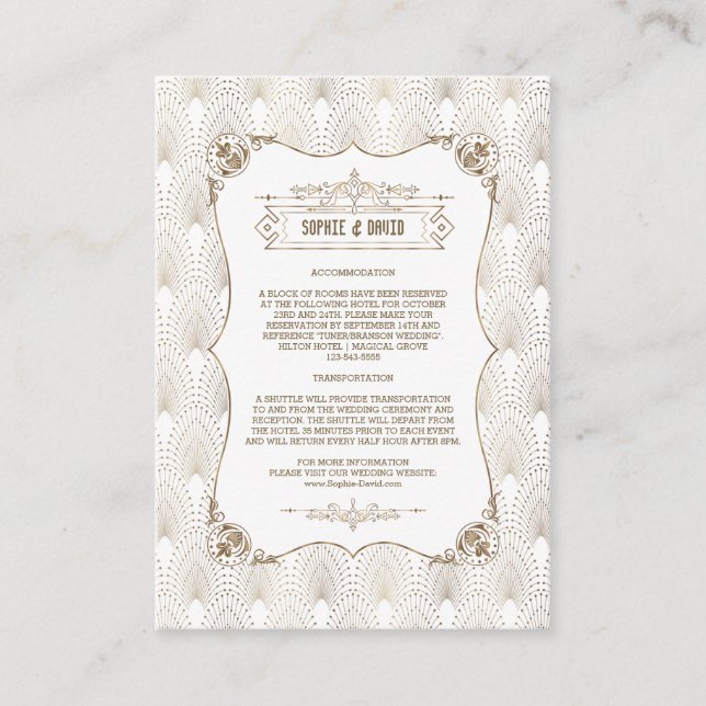 Gold Fleur-de-lis Great Gatsby 20s Wedding Details Begleitkarte (Vorderseite)