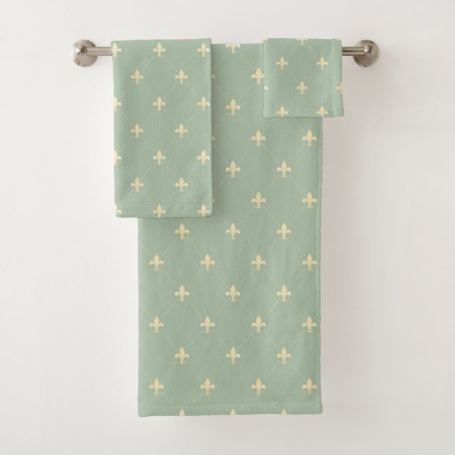 Gold Fleur-de-Lis Green Badhandtuch Set (Insitu)