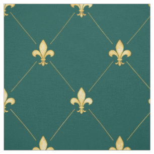 Gold Fleur-de-Lis (groß), Aquamarin grün Stoff