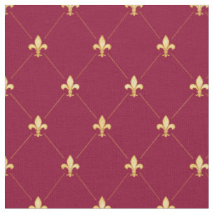Gold Fleur-de-Lis (in kleinem Maßstab) Roter Wein Stoff