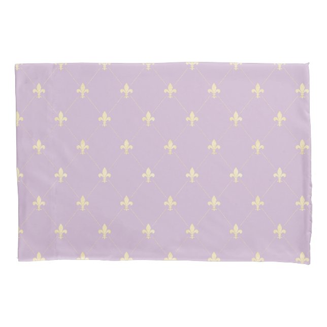 Gold Fleur-de-Lis Lilac Kissenbezug (Vorderseite-Links)