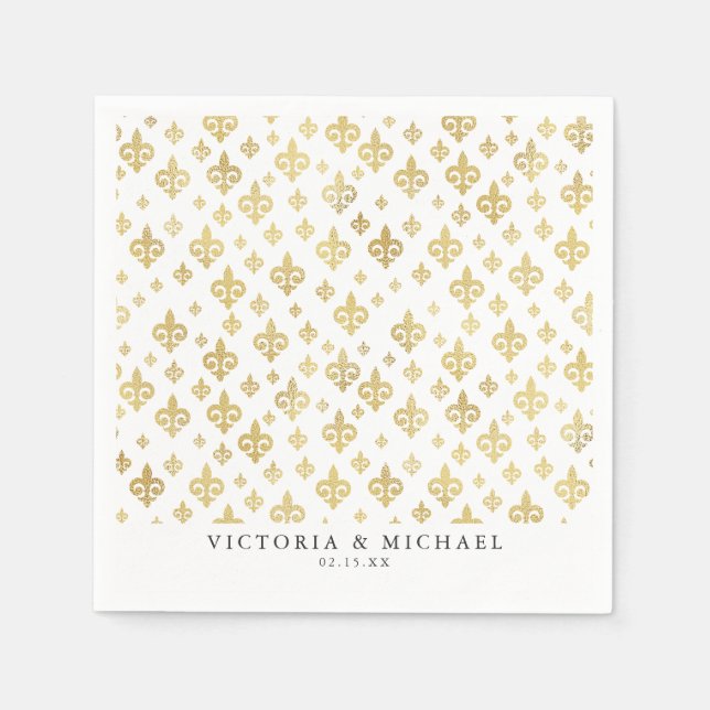 Gold Fleur-de-lis | Mardi Gras Personalisiert Serviette (Vorderseite)
