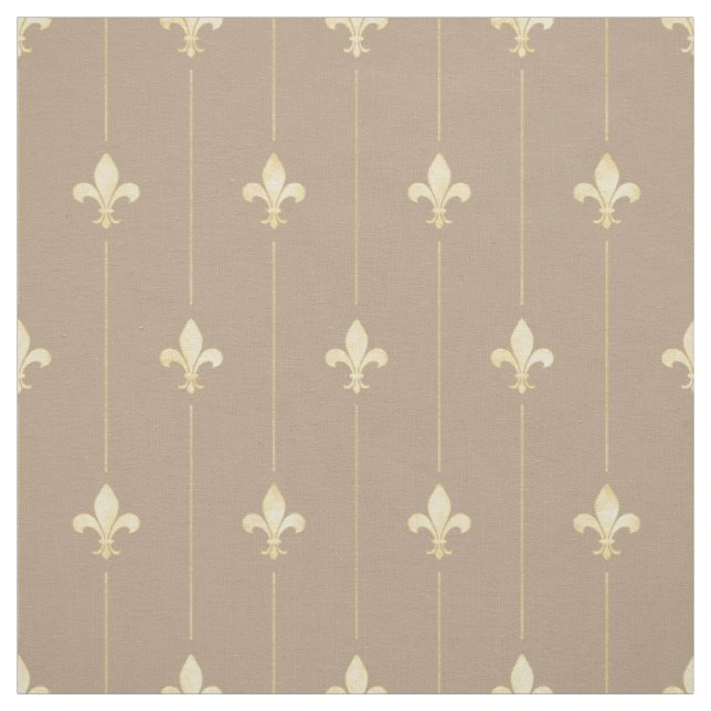 Gold Fleur-de-Lis mit Lines Brown (kleiner Maßstab Stoff (Muster)