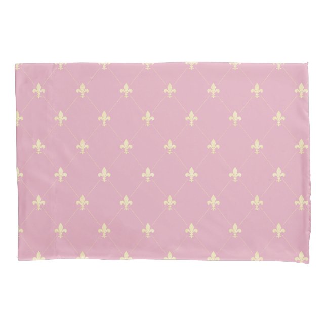 Gold Fleur-de-Lis Pink Kissenbezug (Vorderseite-Links)