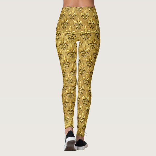 Gold Fleur de Lis Pop Fashion Leggings (Dos)