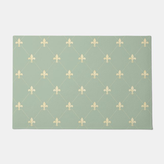 Gold Fleur-de-Lis Sage Fußmatte (Vorderseite)