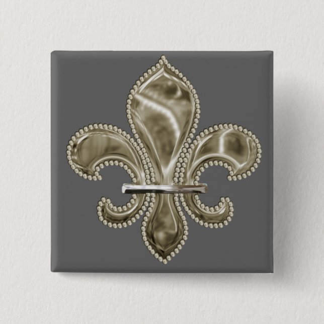 Gold Fleur de Lys Square Button (Vorderseite)