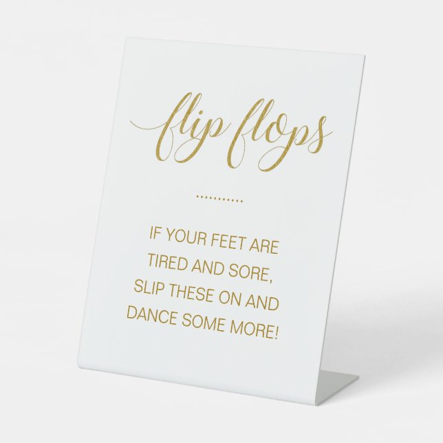 Gold Flip Flops tanzen noch etwas mehr Hochzeit Sockelschild (Vorderseite)