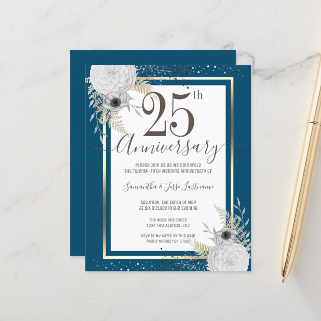 Gold Floral 25 th Wedding Anniversary Paper Sheet (Vorderseite/Rückseite Beispiel)