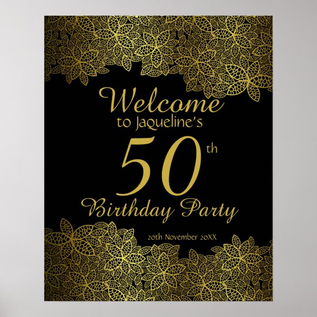 Gold Floral 50e anniversaire Affiche de bienvenue  (Devant)