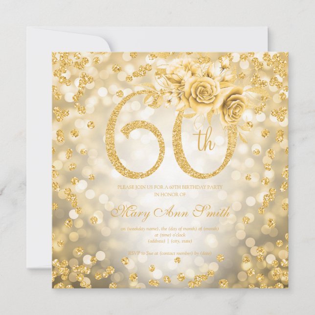 Gold Floral 60. Geburtstag Glam Lights (Vorderseite)