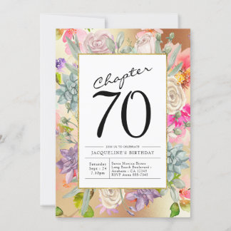 Gold Floral 70. Geburtstag Einladung