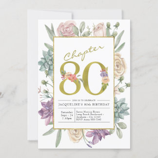 Gold Floral 80. Geburtstag Einladung