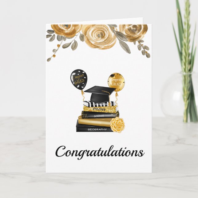 Gold Floral Abschluss Gratulationskarte Karte (Vorderseite)