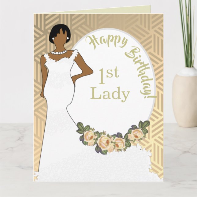 Gold Floral African American Birthday 1. Lady Karte (Vorderseite)