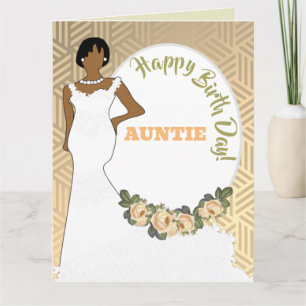 Gold Floral American Auntie Birthday Karte