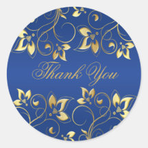 Gold Floral and Royal Blue 1,5" Round Aufkleber