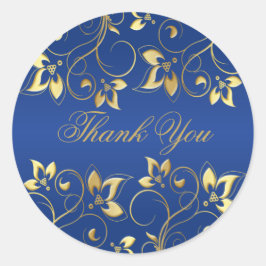 Gold Floral and Royal Blue 1,5" Round Aufkleber