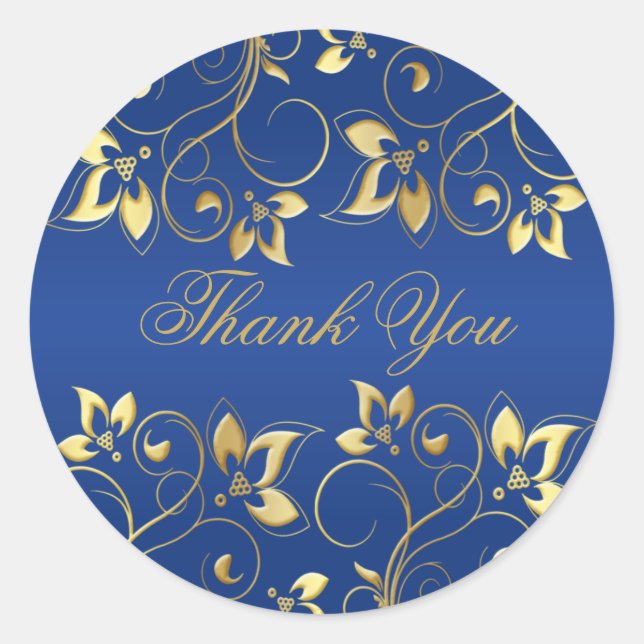 Gold Floral and Royal Blue 1,5" Round Aufkleber (Vorderseite)