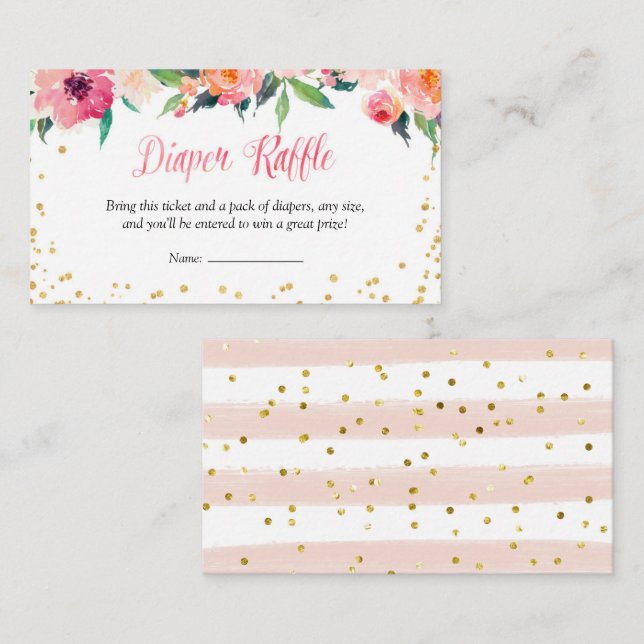 Gold Floral April Duschschlürcher Raffle Begleitkarte (Vorne/Hinten)
