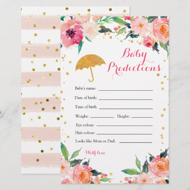 Gold Floral April Duwers Baby Predictions Spiele (Vorne/Hinten)