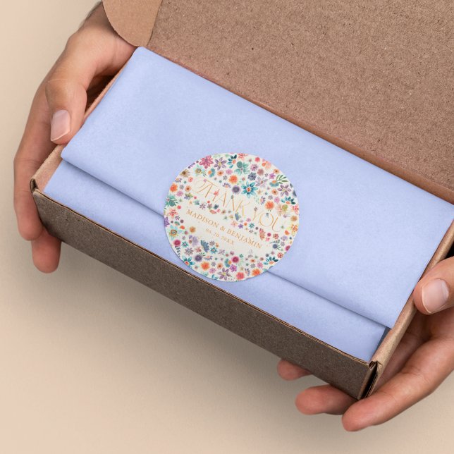 Gold Floral Beige Boho Vielen Dank Gastgeschenk Ho Runder Aufkleber (Von Creator hochgeladen)