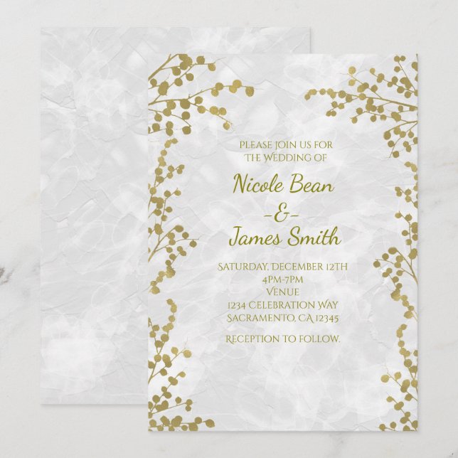 Gold Floral Berries Élégantes invitations de maria (Devant / Derrière)