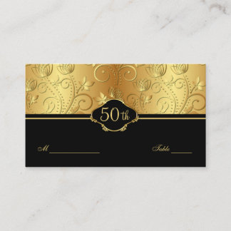 Gold Floral Black 50. Wedding Reception Place Auto Platzkarte