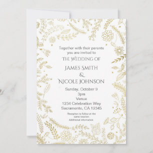 Gold Floral Blätter Rustikale Hochzeitseinladungen Einladung