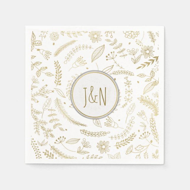 Gold Floral Blätter Rustikale Hochzeitsempfehlung Serviette (Vorderseite)