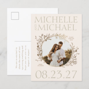 Gold Floral Border Foto Save the Date Postkarte