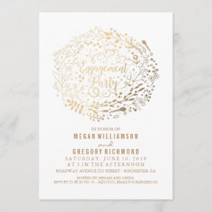 Gold Floral Bouquet White Engagement Party Einladung