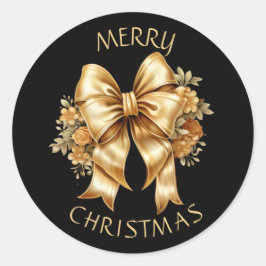 Gold Floral Bow auf Black Christmas Sealer Runder Aufkleber