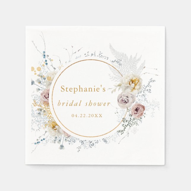 Gold Floral Brautparty Serviette (Vorderseite)