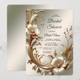 Gold Floral Bridal Shower Einladung
