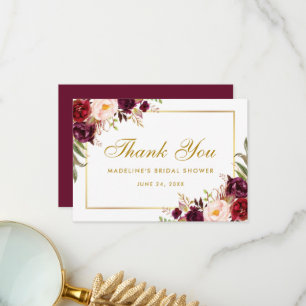 Gold Floral Burgundy Brautparty dank SB Dankeskarte