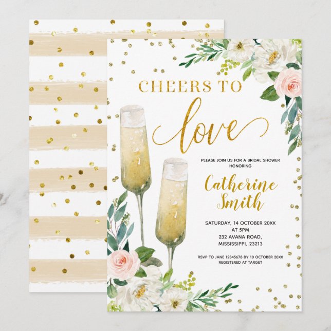Gold Floral Chefs für Liebe Brautparty Einladung (Vorne/Hinten)