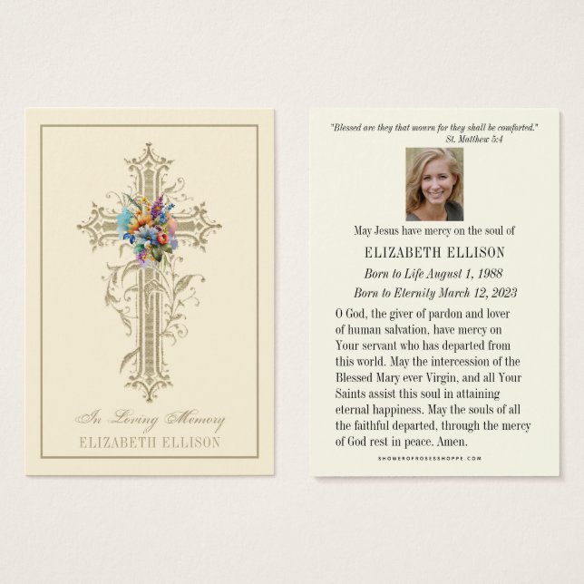 Gold Floral Cross Religious Beerdigung Beerdigungs (Vorne & Hinten)