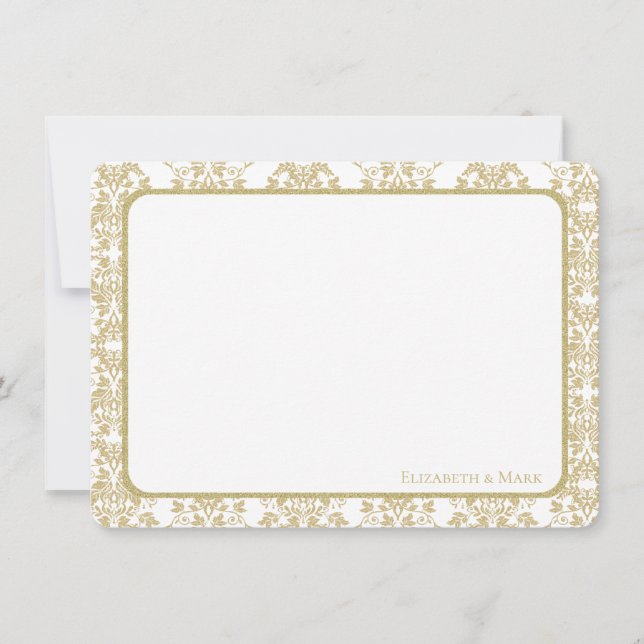 Gold Floral Damask Flat Vielen Dank Dankeskarte (Vorderseite)
