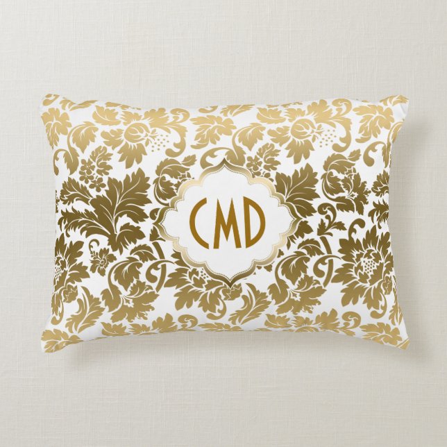 Gold Floral Damask Zierkissen (Vorderseite)