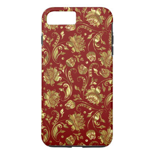 Gold Floral Damasks Burgundy Hintergrund Case-Mate iPhone Hülle