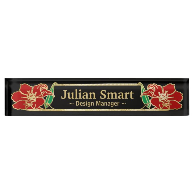 Gold Floral Design mit Frame Desk Name Plate Namensplakette (Vorderseite)