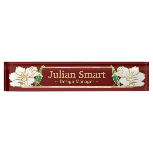 Gold Floral Design mit Frame Desk Name Plate Namensplakette (Vorderseite)