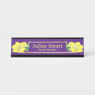 Gold Floral Design mit Frame Desk Name Plate Schreibtischnamensplakette
