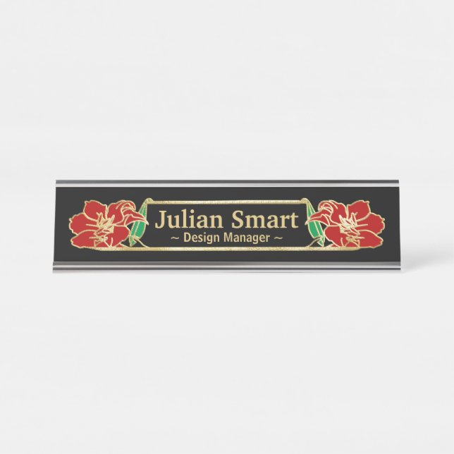 Gold Floral Design mit Frame Desk Name Plate Schreibtischnamensplakette (Vorderseite )