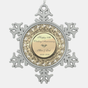 Gold Floral Diamond 50. Hochzeitstag Schneeflocken Zinn-Ornament